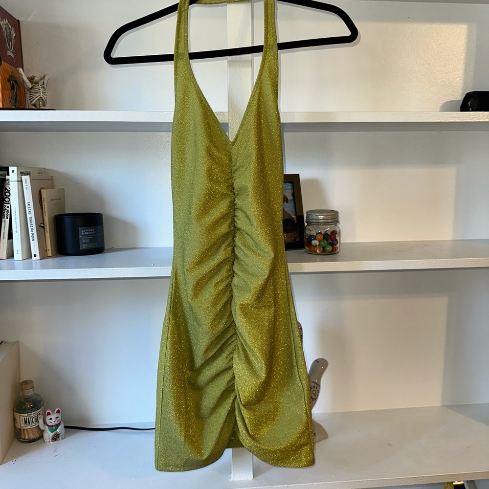 Green Sparkle Halter Dress